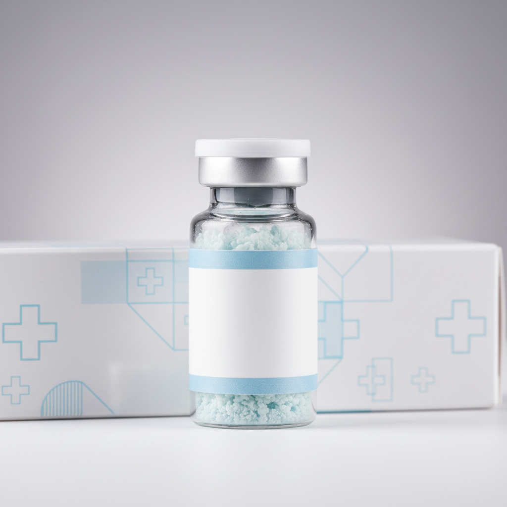 Pharmaceutical-style freeze-dried powder vial for an aesthetic medicine product
