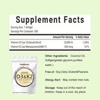 Vitamina D3 10000 UI más K2 (MK-7) 200 mcg, 300 cápsulas blandas de aceite de coco virgen 